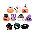Resin Pendants, Halloween, with Iron Loop, Mixed Color, 24~31.5x20~27x8~9.5mm, Hole: 2mm(CRES-D316-01P)