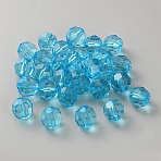 130Pcs Transparent Acrylic Beads, Round, Faceted(32 Feted), Deep Sky Blue, 19.5x20mm, Hole: 3.5mm(OACR-WH0050-04A)