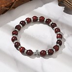 Dyed Imitation Burmese Wood Round Beadeed Stretch Bracelets Sets for Men Women, Cross, with Alloy Beads, Dark Red, Inner Diameter: 2-1/8 inch(5.3cm)(BJEW-JB12355-03)