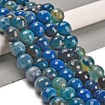Natural Agate Beads Strands, Dyed & Heated, Round, Faceted, Mixed Color, 13.5~14mm, Hole: 1.4mm, about 28~29pcs/strand, 15.16 inch(38.5cm)(G-L595-A03-02B)