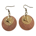 Alloy Dangle Earrings, Flat Round & Heart, Red Copper, 44x29mm(WG4ACD3-01)