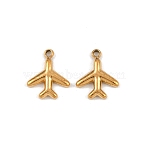 304 Stainless Steel Charms, Ion Plating(IP), Airplane Charm, Real 18K Gold Plated, 10x8x1.5mm, Hole: 1.2mm(STAS-G357-05G-02)