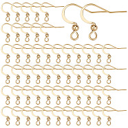 100Pcs 304 Stainless Steel French Earring Hooks, Flat Earring Hooks, Ear Wire, with Horizontal Loop, Real 18K Gold Plated, 15~17x18mm, Hole: 2mm, 21 Gauge, Pin: 0.7mm(STAS-SC0004-63G)