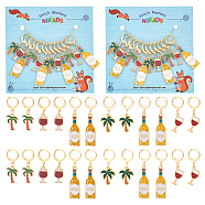 12Pcs 6 Style Wine & Beer & Coconut Tree Locking Stitch Markers, Alloy Enamel Charm Stitch Marker with 304 Stainless Steel Hoop, Golden, 3.3~5cm, 2pcs/style(HJEW-PH01603)