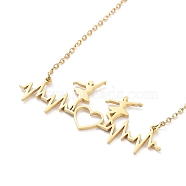 304 Stainless Steel Pendant Necklaces for Women, Heart with Dancer, Golden, 17.72 inch(45cm)(NJEW-C020-01G)