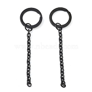 Ion Plating(IP) 304 Stainless Steel Split Key Ring Clasps, For Keychain Making, with Extended Cable Chains, Black, 74.5mm, Ring: 20x2.4mm(STAS-L226-009A-B)