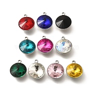 304 Stainless Steel Pendants, with Rhinestone, Stainless Steel Color, Flat Round, Mixed Color, 16.5x13.5x7.5mm, Hole: 1.6mm(STAS-Q346-09P)