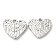 304 Stainless Steel Pendants, Heart with Wing Charm, Stainless Steel Color, 15.5x18x4mm, Hole: 1.5mm(STAS-Z041-18P)