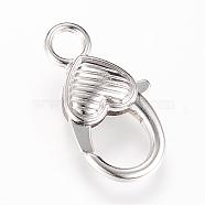 Alloy Lobster Claw Clasps, Heart, Platinum, 26.5x14x6mm, Hole: 4mm(KK-S305-02)