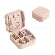 Square PU Leather Jewelry Set Organizer Zipper Box, Portable Travel Jewelry Case for Earrings, Rings, Necklaces, Pink, 10x10x5cm(PW-WG43091-02)