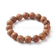 Natural Coconut Wood Beads Stretch Bracelets, with Tibetan Style Alloy Bead Caps, Coconut Brown, Inner Diameter: 2-5/8 inch(6.6cm), 11.5mm(BJEW-JB06642-02)