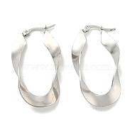 202 Stainless Steel Irregular Oval Hoop Earring, with 304 Stainless Steel Pins for Women, Stainless Steel Color, 42x5.5mm(EJEW-H003-10P)