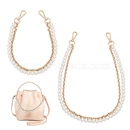2Pcs 2 Style Plastic Imitation Pearl Beaded Double Strand Bag Handles, with Iron Cable Chain & Swivel Clasp, Golden, 41~61.7cm, 1pc/style(DIY-CA0005-94)