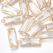 Glass Pendants, with Brass Findings, Faceted, Rectangle, Golden, Clear, 26x9x5mm, Hole: 1.6mm(X-GLAA-S179-13)