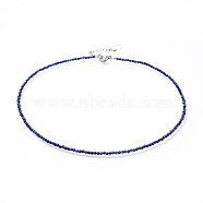 Natural Lapis Lazuli Beaded Necklaces, with 304 Stainless Steel Lobster Claw Clasps and Brass Extender Chains, Faceted, 15.8 inch(40.2cm)(NJEW-JN02492-01)