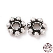 925 Sterling Silver Bead Caps, Multi-petal, Antique Silver, 4.5~5x1.5mm, Hole: 1.2mm, about 60Pcs/10g(STER-D036-20AS-03)