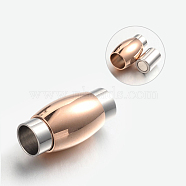 304 Stainless Steel Magnetic Clasps with Glue-in Ends, Oval, Rose Gold & Stainless Steel Color, 20x10mm, Hole: 6mm(STAS-L131-11)