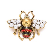 Bee Enamel Pin with Rhinestone & Resin Pearl, Insect Alloy Badge for Backpack Clothes, Antique Golden, Colorful, 38.5x50.5x14mm(JEWB-A004-26AG)