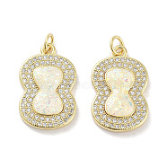 Brass Micro Pave Clear Cubic Zirconia Pendants, with Synthetic Opal and Jump Rings, Real 18K Gold Plated, White, 21.5x14x3mm, Hole: 3mm(KK-L213-038G)