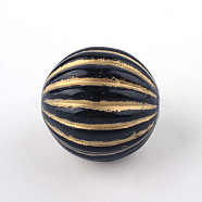 Round Plating Acrylic Beads, Golden Metal Enlaced, Black, 16.5x16mm, Hole: 2mm, about 200pcs/500g(PACR-Q102-143B)