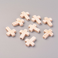 Synthetic Turquoise Beads, Half Drilled, Dyed, Cross, Beige, 16x12x4mm, Hole: 1.2mm(TURQ-L031-003)