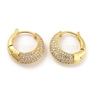 Brass Micro Pave Cubic Zirconia Hoop Earrings, Double Horn, Real 16K Gold Plated, 18x6x18.5mm(EJEW-C066-06G)