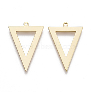 Brass Pendants, Nickel Free, Triangle, Real 18K Gold Plated, 28x18x1mm, Hole: 1.2mm(KK-S354-186-NF)