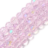 Electroplate Glass Beads Strands, AB Color Plated, Faceted, Round, Pearl Pink, 8.5mm, Hole: 1.4mm, about 70pcs/strand, 21.65''(55cm)(EGLA-Q129-02A-AB02)