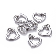 304 Stainless Steel Open Heart Charms, with Jump Ring, Stainless Steel Color, 14x14x2mm, Hole: 4mm(STAS-L218-14P)