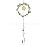 Mushroom with Bullet Acrylic & Natural Cherry Blossom Agate Window Hanging Suncatchers, Brass Link & Glass Pendants Decorations Ornaments, Golden, 305mm, Hole: 8mm(HJEW-TA00048)