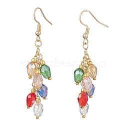 Glass Beaded Dangle Earrings, Christmas Dangle Earrings, Teardrop, Colorful, Golden, 61mm(EJEW-JE05976)