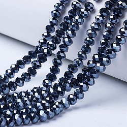 Electroplate Glass Beads Strands, Pearl Luster Plated, Faceted, Rondelle, Black, 6x5mm, Hole: 1mm, about 84~85pcs/strand, 41.5~42cm(EGLA-A044-P6mm-A18)