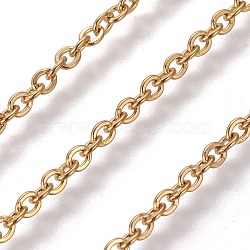 304 Stainless Steel Cable Chains, Soldered, with Spool, Flat Oval, Golden, 2.5mm, Link: 3x2.5x0.6mm, about 82.02 Feet(25m)/roll(CHS-E018-10G)