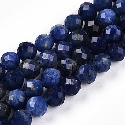 Natural Sodalite Beads Strands, Round with Faceted, 5.6~6.5mm, Hole: 0.8mm, about 32~33pcs/strand, 7.60~7.83''(19.3~19.9cm)(G-S345-6mm-26)