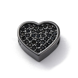 Brass Cubic Zirconia Beads, Heart, Black, 10x11x4.5mm, Hole: 1.8mm(KK-S510-41B)