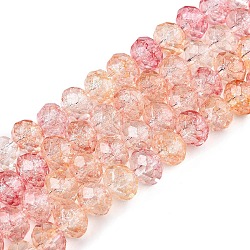 Transparent Glass Beads Strands, Faceted(32 Facets), Rondelle<P>Please Note: Because these beads are made in different batches, the color could be slightly different from one batch of beads to the next, Light Salmon, 10x7.5mm, Hole: 1.4mm, about 65pcs/strand, 19.49''(49.5cm)(GLAA-T023-10mm-A06)