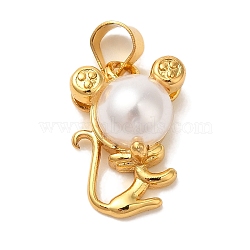 Mouse Rack Plating Brass Charms, Cadmium Free & Lead Free, Long-Lasting Plate, with ABS Imitation Pearl, Real 18K Gold Plated, 15x11x6mm, Hole: 4x5mm(KK-L220-013G)