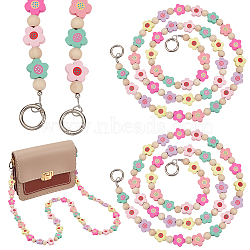 Dyed Wood Bead Bag Straps, with Alloy Spring Gate Ring, Flower, Colorful, 120cm(DIY-WH0304-729)