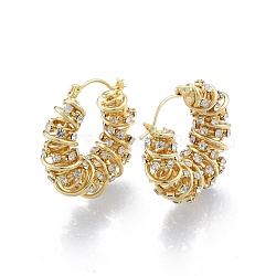 Clear Cubic Zirconia Croissant Hoop Earrings, Brass Wire Wrap Jewelry for Women, Real 18K Gold Plated, 30x11mm, Pin: 0.9mm(EJEW-P205-11G)