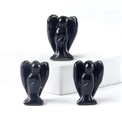 Natural Obsidian Carved Healing Angel Figurines, Reiki Energy Stone Display Decorations, 24.5~28x17.5~19.5mm(PW-WG73241-05)