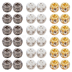 60Pcs 3 Colors Brass Spacer Beads, with Crystal Rhinestone, Rondelle, Mixed Color, 8mm, Hole: 2mm, 20pcs/color(KK-SC0003-98)