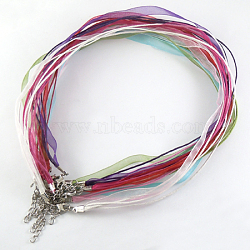 Jewelry Making Necklace Cord, Organza Ribbon & Waxed Cotton Cord & Platinum Plated Iron Clasp, Mixed Color, 16.9 inch(43cm), 6mm(X-FIND-R001-M-NF)