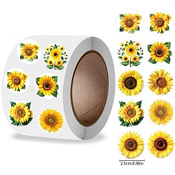 Roll Stickers, 10 Different Designs Decorative Sealing Stickers, Sunflower, 25mm, 500pcs/roll(DIY-H173-03D)