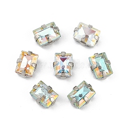 Brass Glass Rhinestone Sew on Rhinestones, Rectangle, Faceted, Mixed Color, Platinum, 9x7x5mm, Hole: 0.8mm(RGLA-U001-06P)