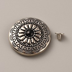 Alloy & Turquoise Craft Solid Screw Rivet, with Iron Findings, Flat Round with Flower Pattern, for DIY Luggage and Hardware Accessaries, Black, 30x8.5mm, Hole: 2.5mm(FIND-WH0127-88A)