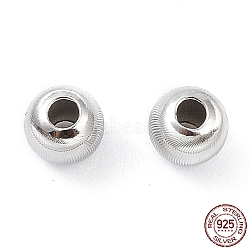 925 Sterling Silver Beads, Cat Eye Beads, Corrugated Style Beads, Round, Platinum, 5x4.5mm, Hole: 1.8mm(STER-K173-01B-P)