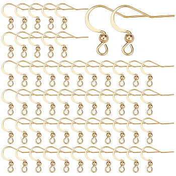100Pcs 304 Stainless Steel French Earring Hooks, Flat Earring Hooks, Ear Wire, with Horizontal Loop, Real 18K Gold Plated, 15~17x18mm, Hole: 2mm, 21 Gauge, Pin: 0.7mm