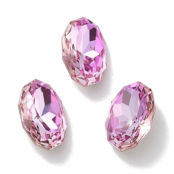 Glass Rhinestone Cabochons, Point Back & Back Plated, Faceted, Oval, Light Rose, 10x6.5x3.5mm