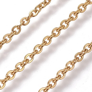 304 Stainless Steel Cable Chains, Soldered, with Spool, Flat Oval, Golden, 2.5mm, Link: 3x2.5x0.6mm, about 82.02 Feet(25m)/roll