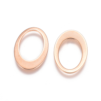 201 Stainless Steel Linking Rings, Oval, Rose Gold, 18x12x1mm, Inner Size: 13x8mm